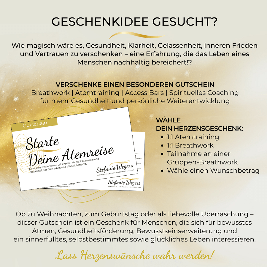 Geschenkidee gesucht? Jetzt Gutschein sichern und Gesundheit sowie persönliche Weiterentwicklung verschenken